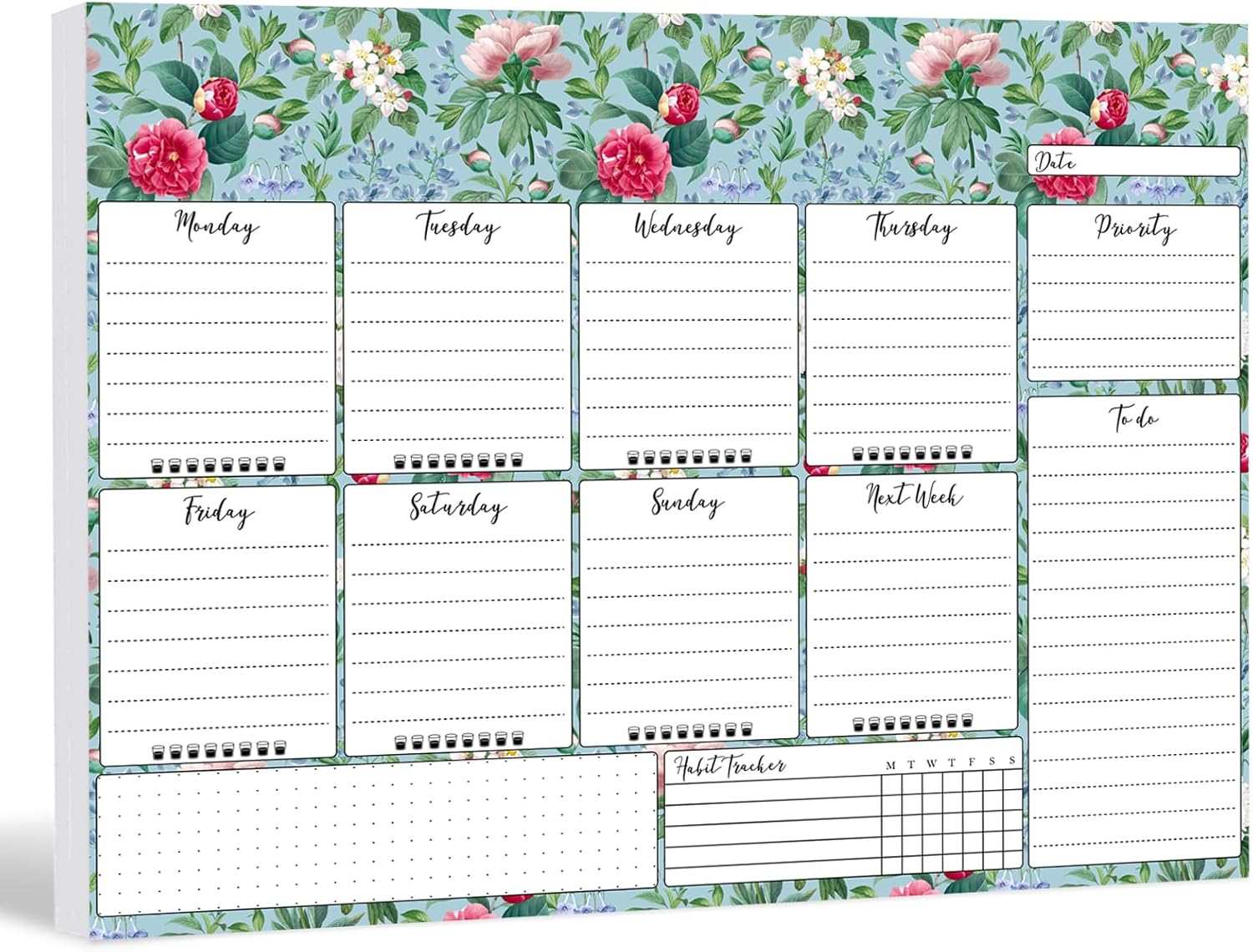 Undated Weekly Desk Planner Pad - Tear off Planning Pad with Daily Schedule & Calendar, to Do List, Notes and Habit Tracker, 50 Sheets, 100Gsm Paper,Productivity Organizer