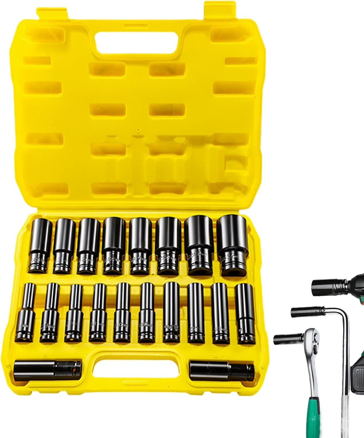 Yanzisura Deep Well Socket Set - 8-32MM Heavy Duty Socket Set,20X Driver Adapter Extractor Tool 1/2 Inch for Automotive Repair Maintenance Industrial image number 3