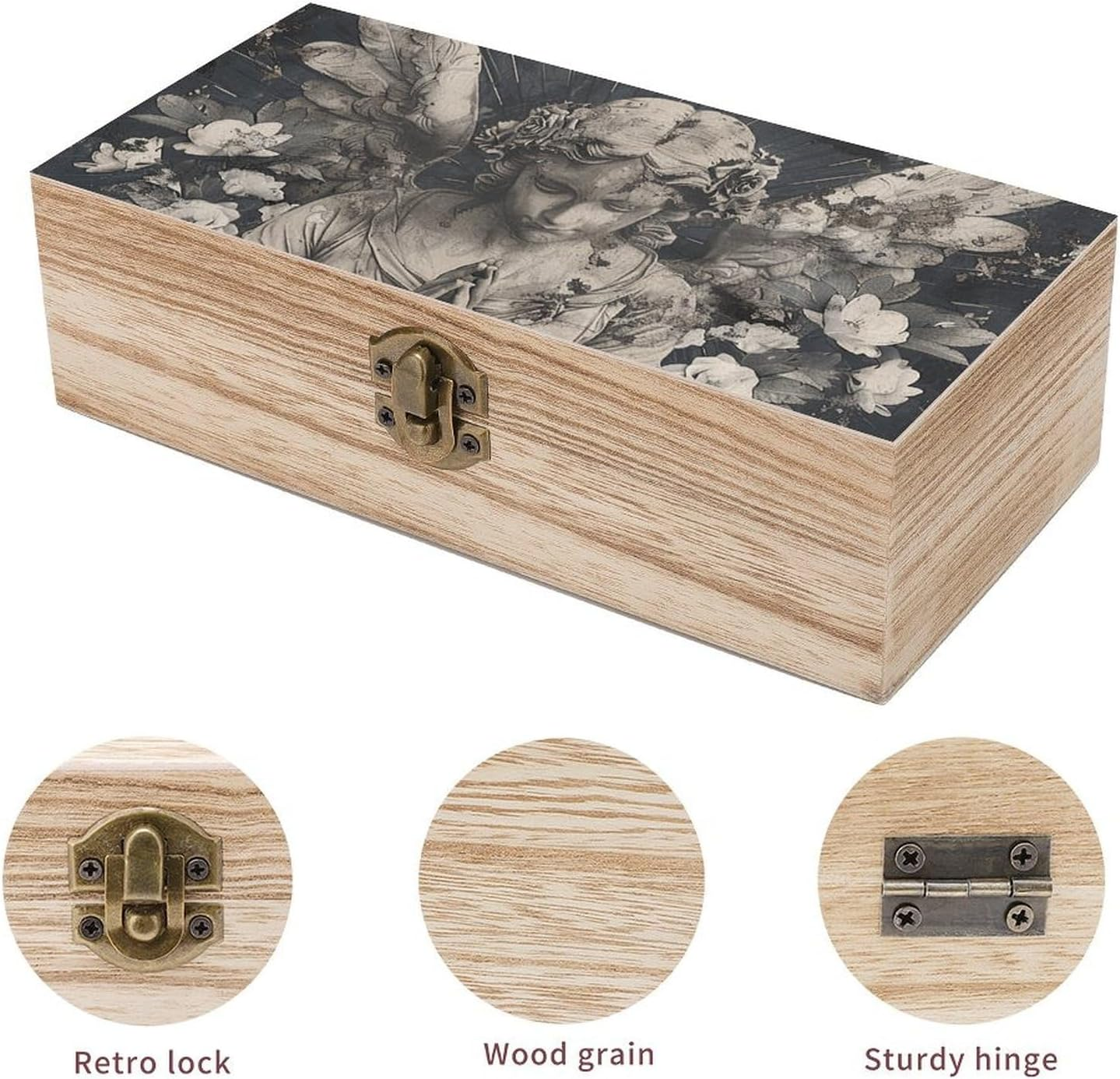 Praying Angel Flower Wooden Box Wood Wedding Keepsake Boxes with Lids Small Decorative Boxes Lightweight Wooden Memory Storage Box for Crafts Keepsakes Jewelry Photo Letter Storage image number 1