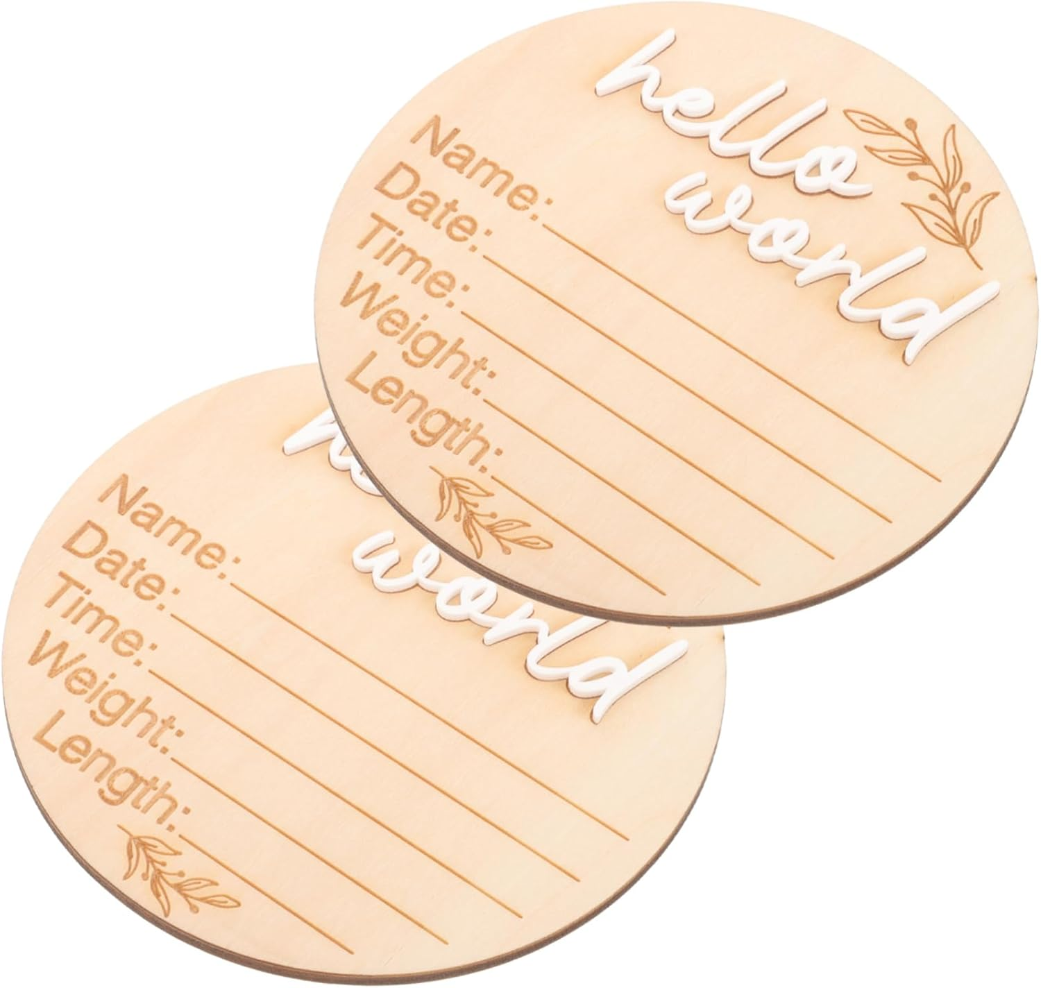 2Pcs Wooden Birth Announcement Sign Monthly Milestone Discs for Newborn Photography Nursery Decor and Hospital Use Celebrate Growth with Natural Wood image number 4
