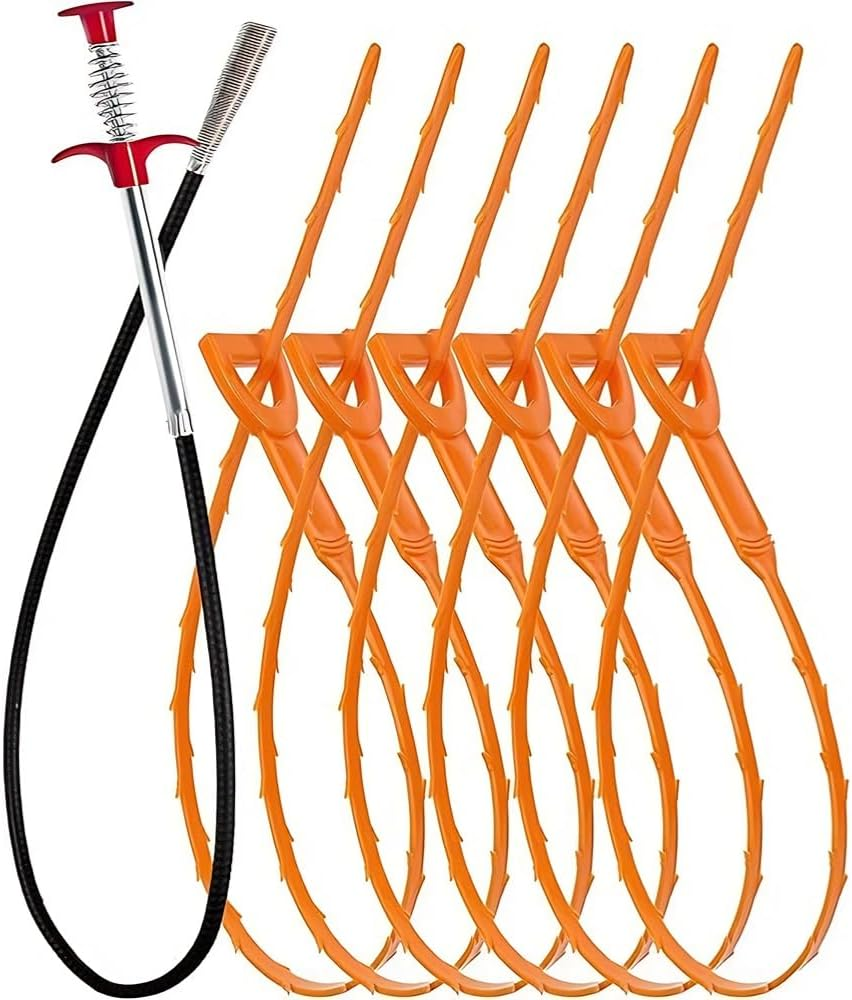 35.5Inch Drain Clog Remover, 25Inch Drain Snake Hair Remover, Hair Catcher Drain Auger Cleaner Tool Set for Toilet, Kitchen Sink, Bathroom Tub, Sewer, 7 Pack image number 4