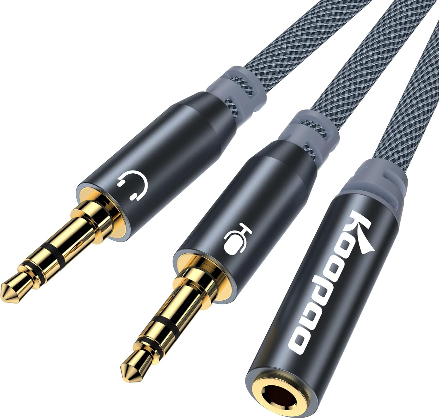 KOOPAO Headphone Splitter for Computer 3.5Mm Female to 2 Dual 3.5Mm Male Headphone Mic Audio Y Splitter Cable Smartphone Gaming Headset to PC PS4 Tablet Laptop Adapter Grey image number 2