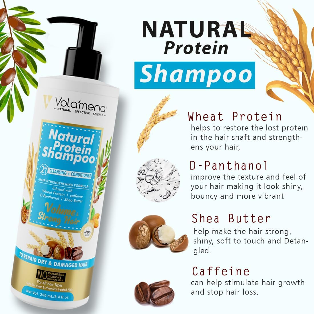 Natural Protein 2 in 1 Hair Shampoo 250 Ml image number 3