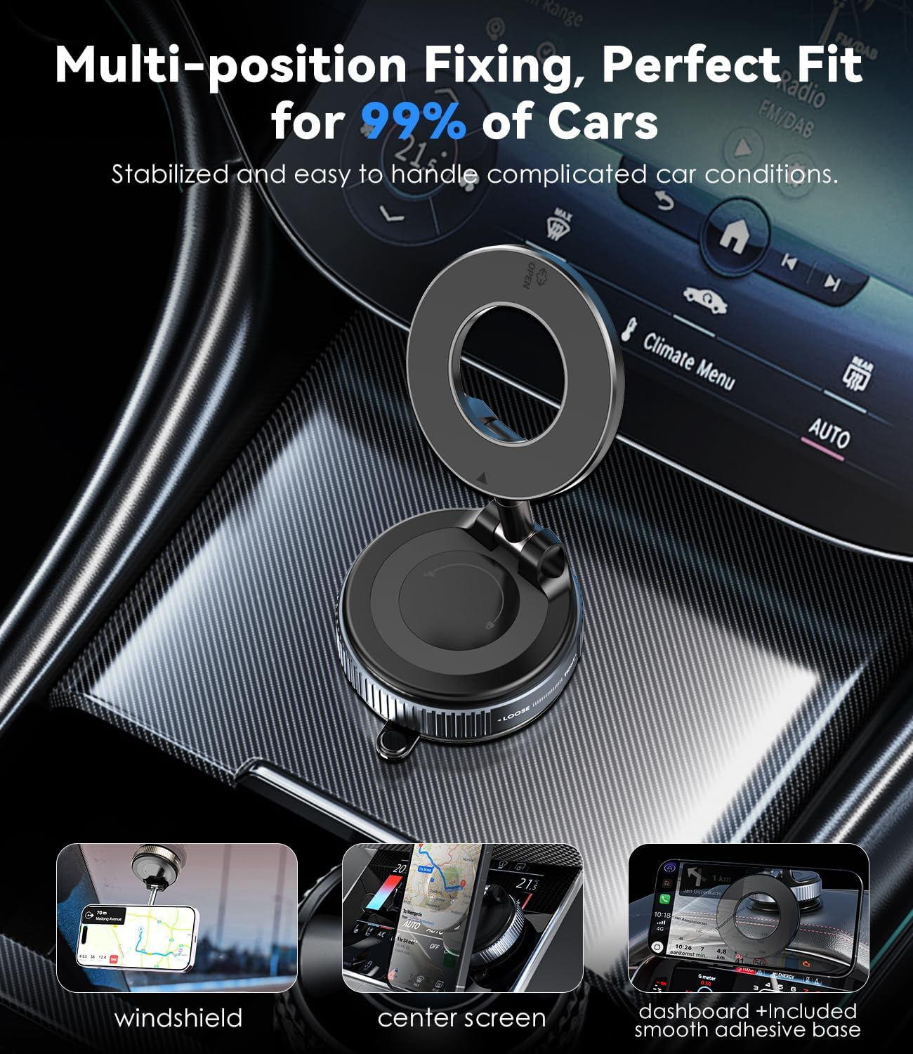 Cloudvalley Magnetic Car Phone Holder, [360&deg; Adjustable] Car Phone Holder, [Strongest Magnetic] Foldable Suction Car Holder for Iphone Magsafe Series and All Phones, Black - White image number 6