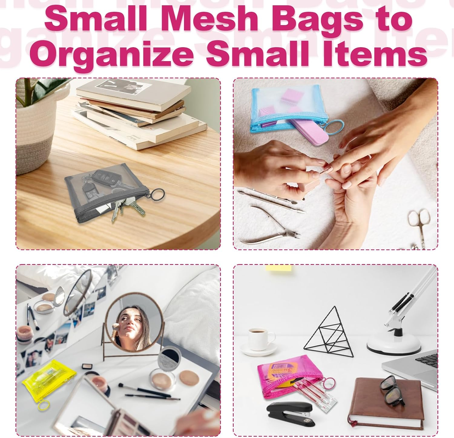 Nylon Makeup Bag Cosmetic Pouches Travel Organizer Case for Purse Diaper Bag Home Organizing Striped Multi Size, Mix 4 Colors, Mini 4 Colors 4 Pcs, Fashion image number 2