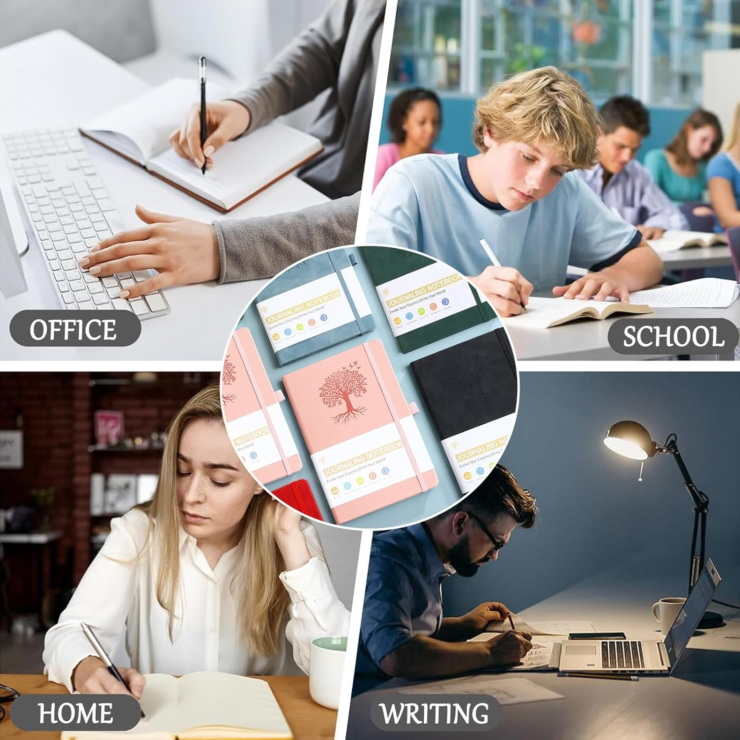 Lined Journal Notebook for Women Men, A5 192Pages College Ruled Leather Hardcover Notebook with Pen Loop for Journaling Writing, Blue - Green image number 4