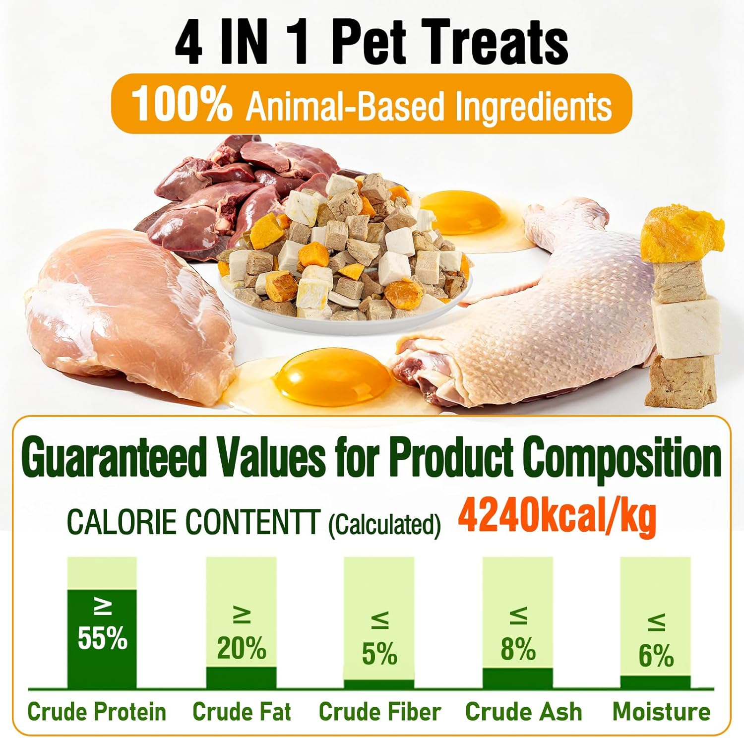 Freeze Dried Cat Dog Treats, 4 in 1 Meat Chicken Duck Egg Yolk Chicken Liver, Cat Dog Food Snack (100G) image number 6