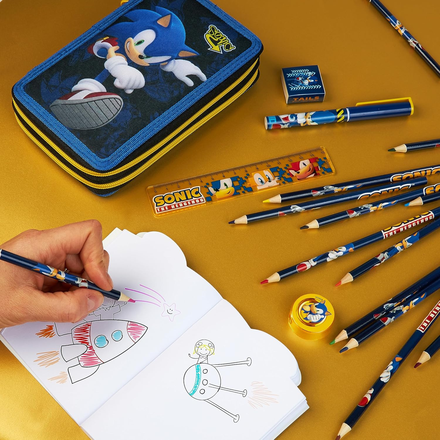 Sonic the Hedgehog Children'S Pencil Case Filled Pencil Case 2 Compartments Pencil Case with Contents School with Coloured Pencils Boys image number 3