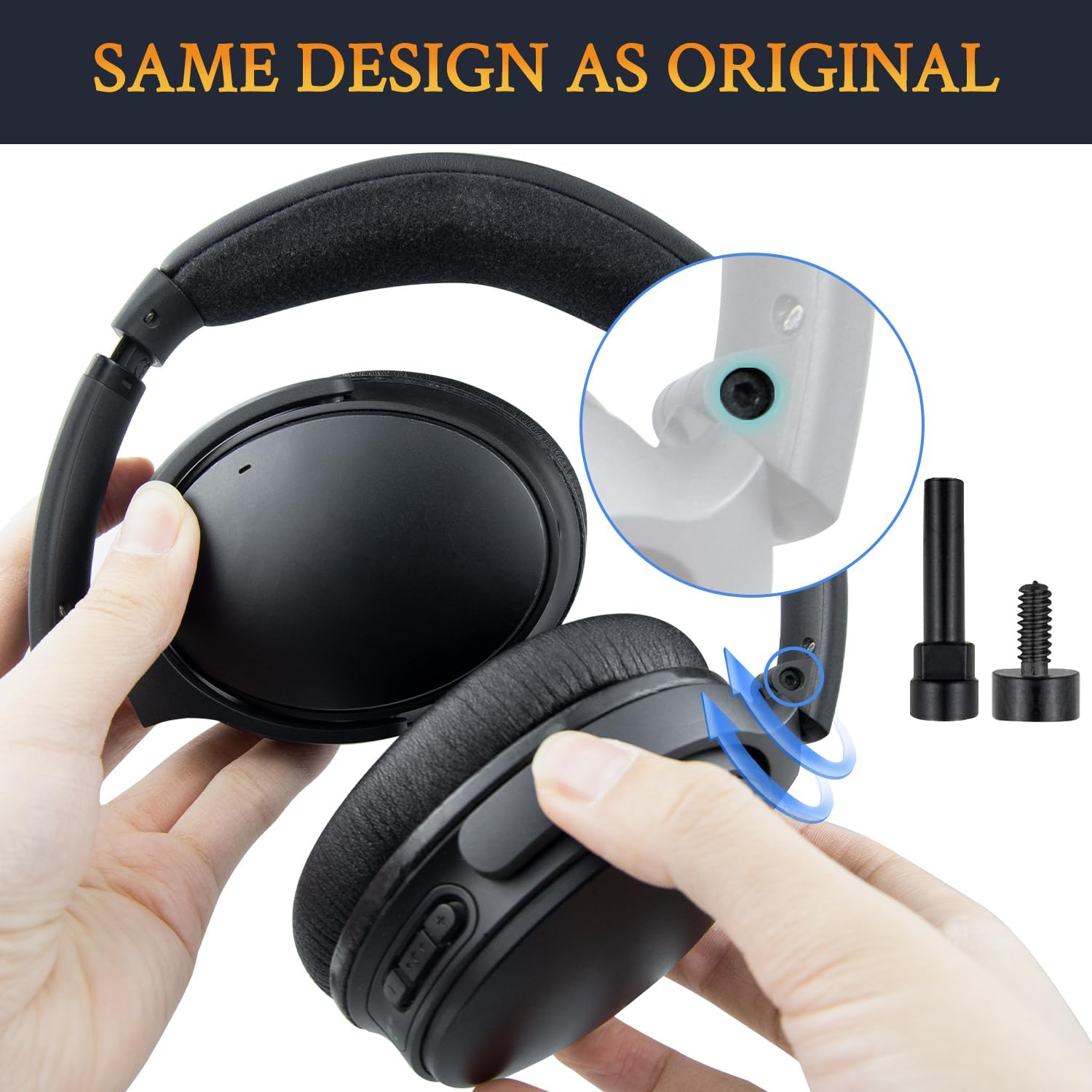 SOULWIT Metal Swivel Pins Replacement Parts Kit for Bose Quietcomfort 35/QC35/QC35 Ii/Qc45/Quietcomfort SE (QC Se)/New Quiet Comfort Wireless Headphones, Hinge Screws Accessories and Gasket (Black) image number 6