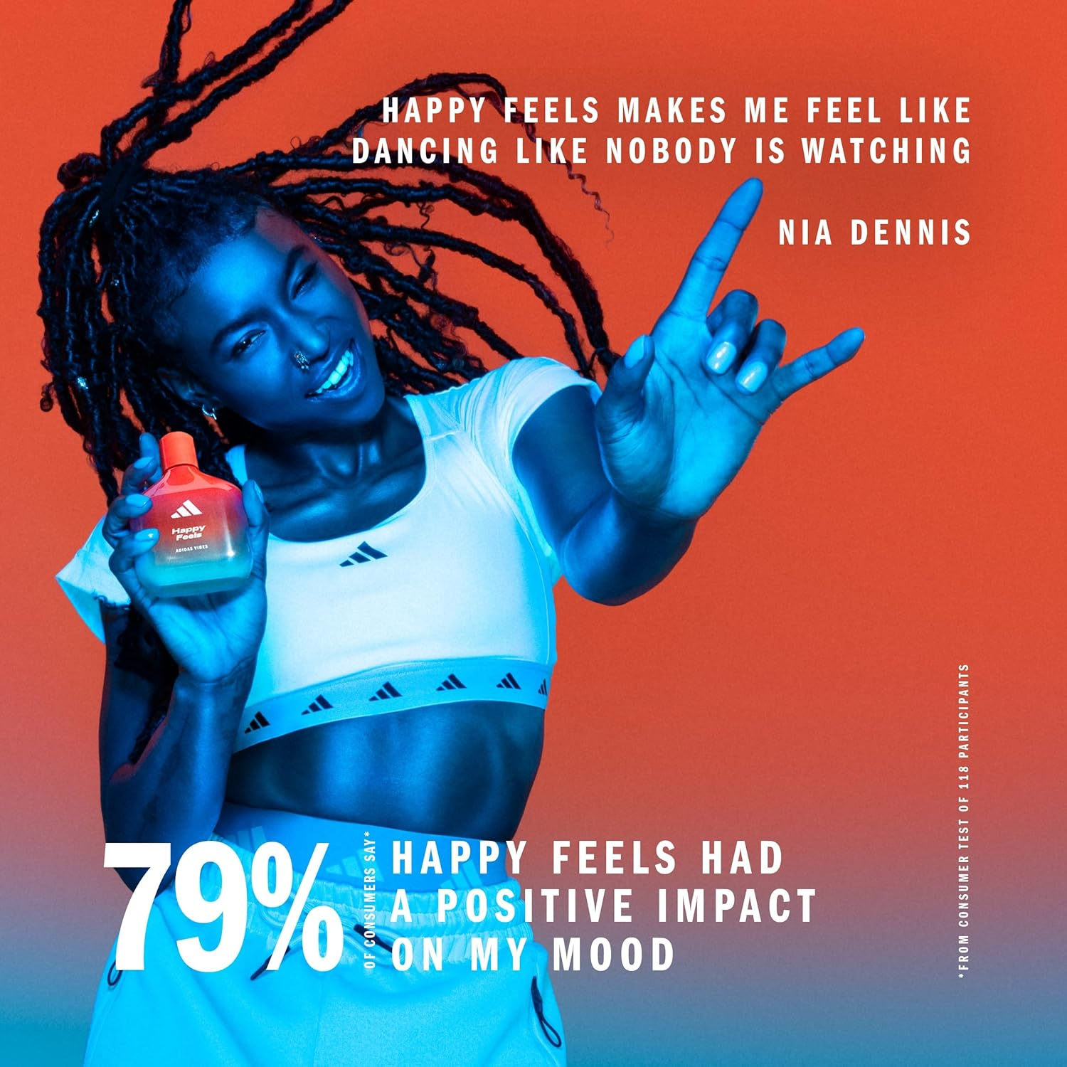 Adidas Vibes Happy Feels Eau De Parfum for All, Joyful and Uplifting, Long Lasting Fragrance, Grapefruit and Jasmine 100Ml image number 3