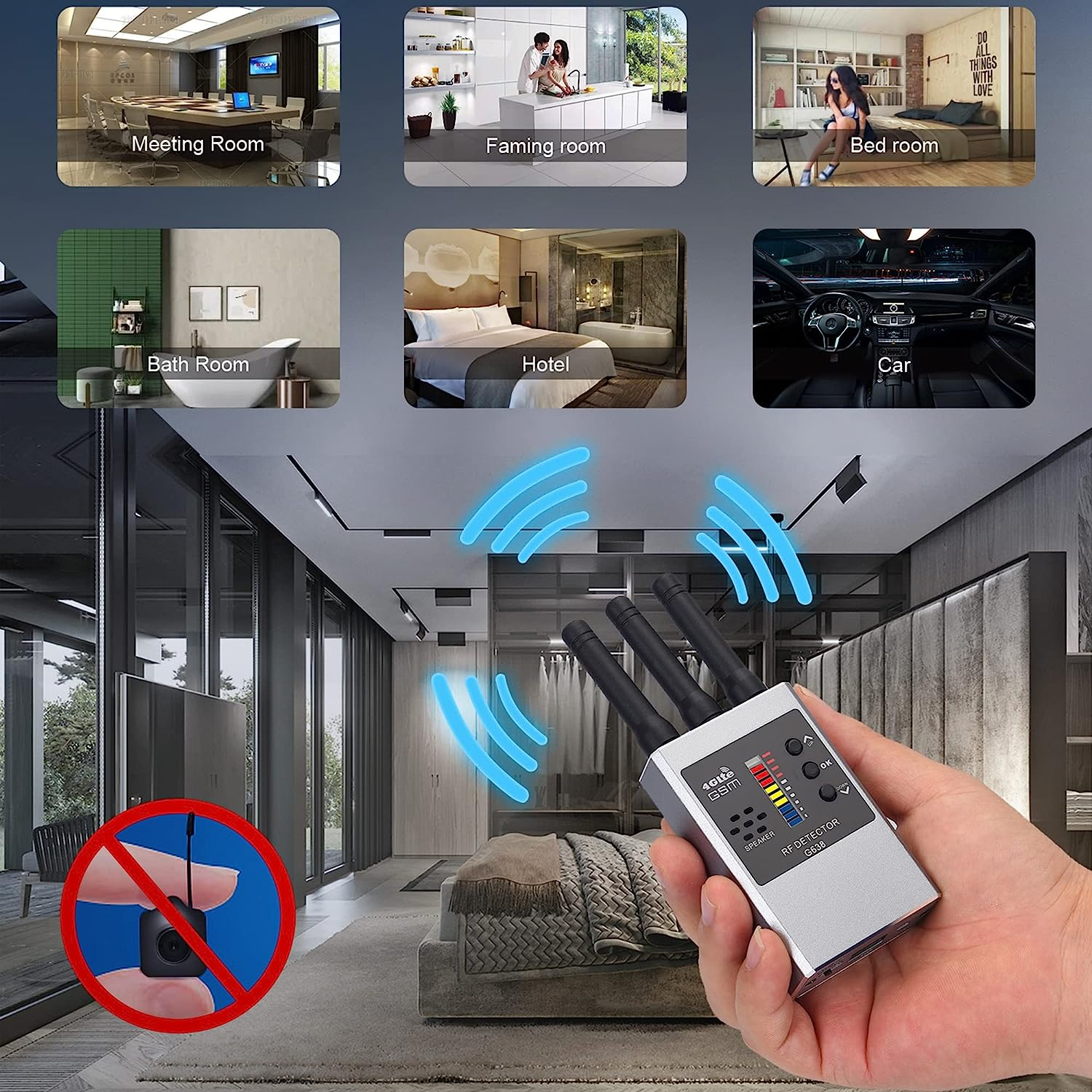 Anti Spy Detector, Hidden Camera Detector, anti Bug Scanner and Protector, RF Signal and GPS Detector, GPS Tracker and Bug Finder for Hotel, Office, Travel, and Home