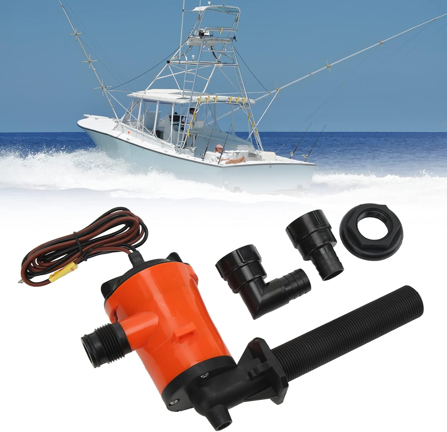 Livewell Pump, 12V 800GPH Livewell Pump Bait Tank Aerator Live Bait Tank Aerator Submersible Cartridge 90 Degree Boat Bilge Pump for Marine image number 1