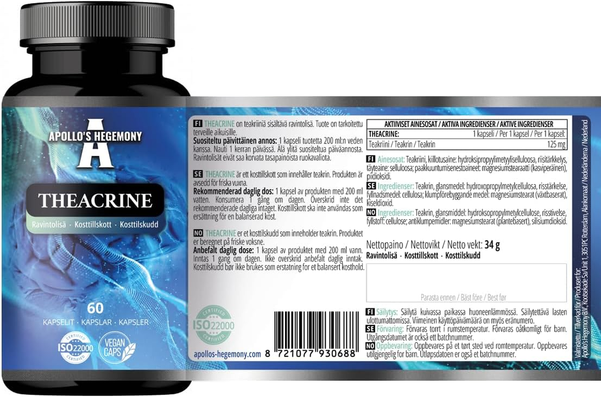 Theacrine 125Mg - 60 Vegan Capsules - Natural Alkaloid from Tea for Enhanced Focus and Energy - 2 Month Supply - Diet Supplement from Apollo'S Hegemony image number 3