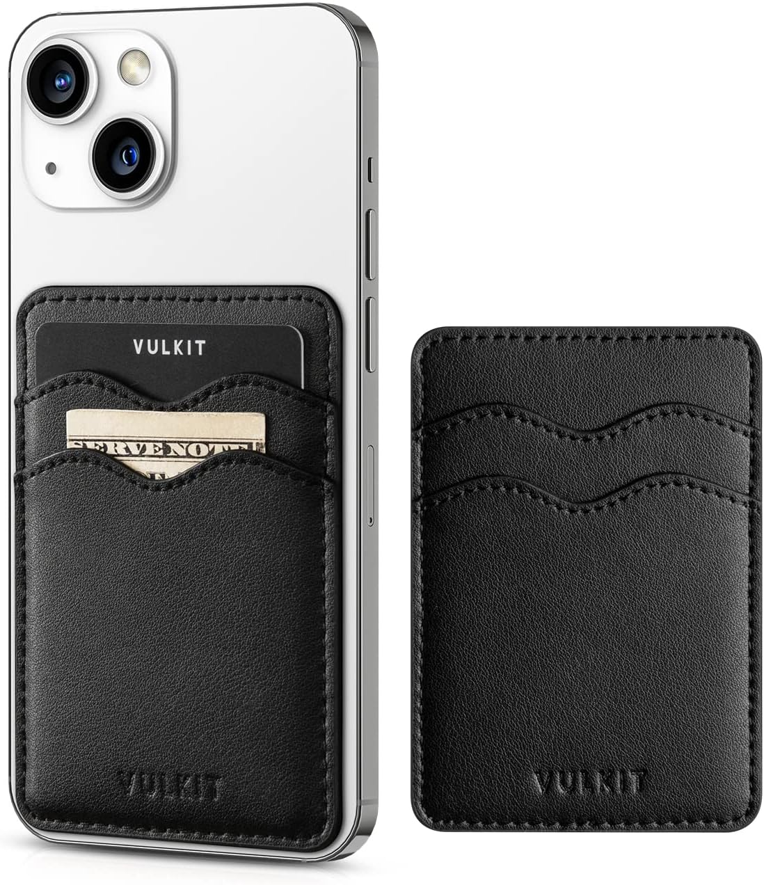 VULKIT Stick on Card Holder Compatible for Iphone Leather Cell Phone Wallet Credit Card Case Strong Sticker for Women (Black)