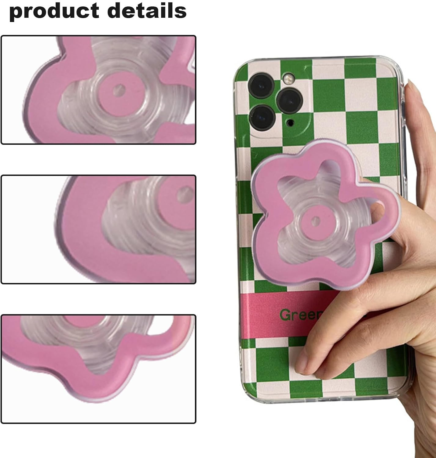 Nicedeal 2Pcs Flower Cell Phone Holder, Pink Green Phone Grip with Expanding Kickstand, Suction Cup Cell Phone Stand image number 3