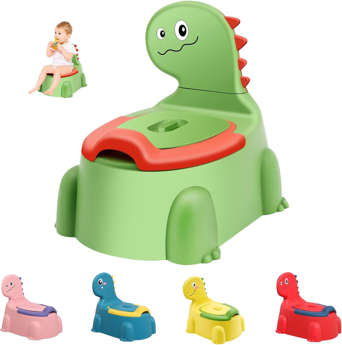 Kids Potty Seat - Dinosaur Potty Training Seat with Lid, Comfortable Toddler Toilet Seat for Boys and Girls Aged 1-6 Years Old(Yellow)