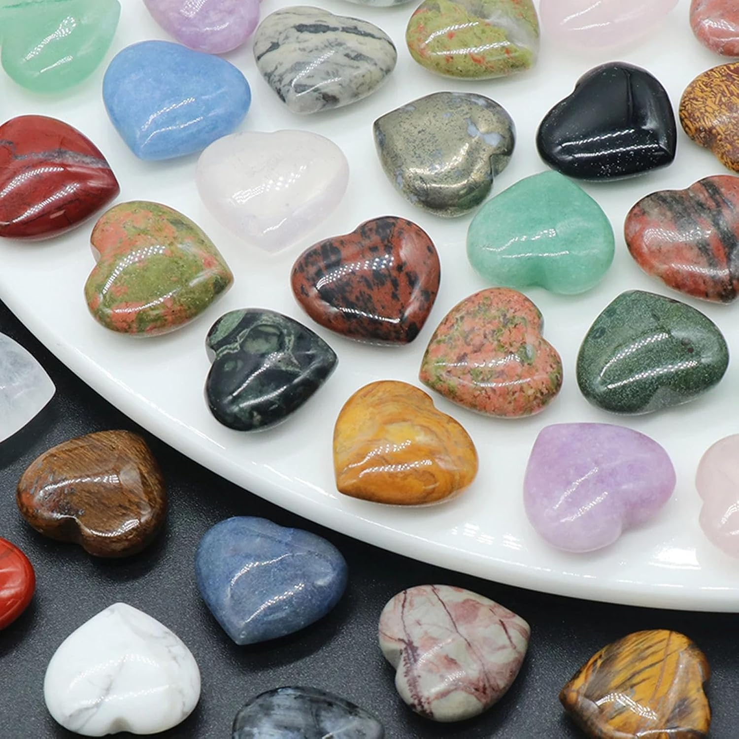 20Pcs Heart Shaped Worry Stones, Mixed Natural Stones, Multiple Colors, DIY Jewelry, Meditation, Gift image number 4