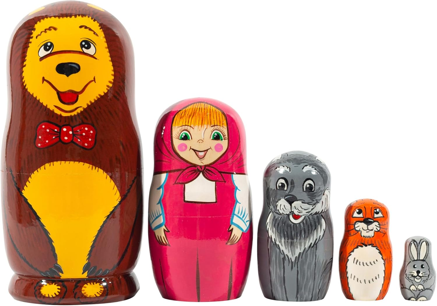 HITT Russian Nesting Dolls Wooden Nesting Toys Fairy Doll &laquo;Masha and the Bear Matryoshka 5 Dolls image number 2