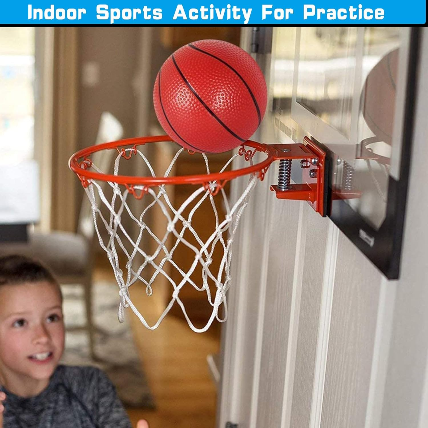 Mini Basketball Hoop Set for Kids Adults, over the Door Basketball Hoop with 4 Mini Replacement PVC Basketballs Gift Set image number 5