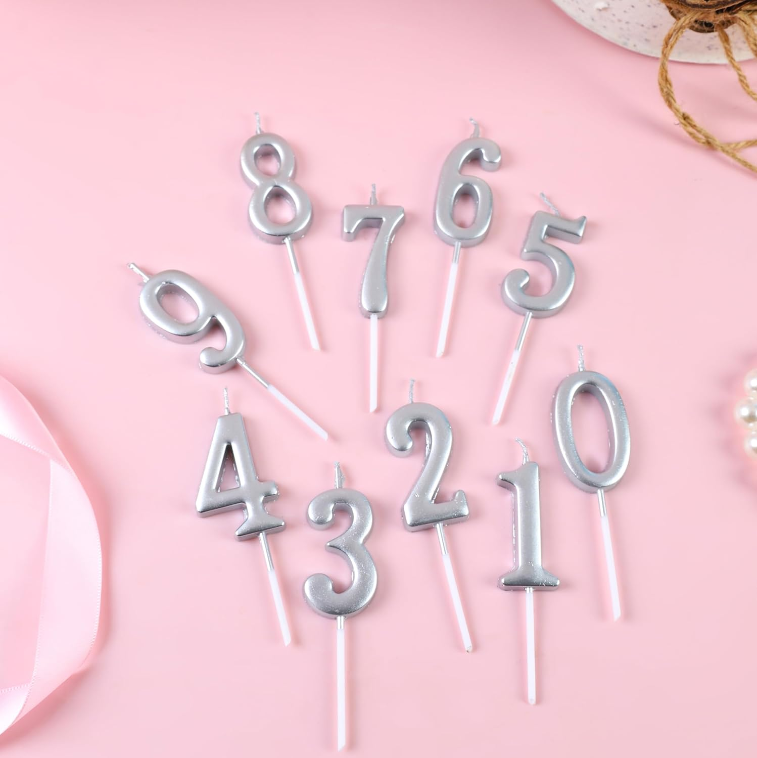 EAKE 10-Pieces Bulk Number Candles 0-9 Birthday Candles for Cake (Silver) image number 4