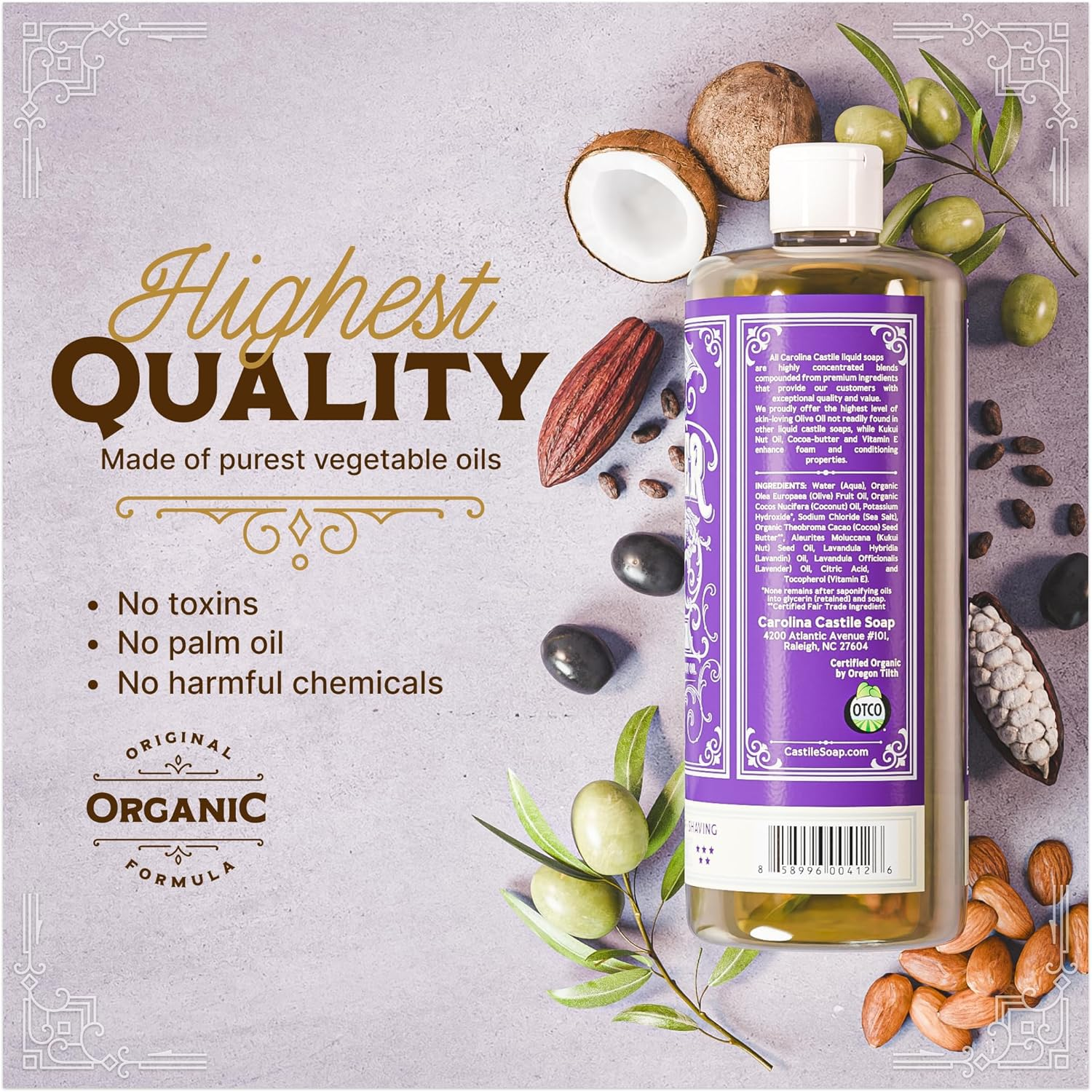 Carolina Lavender Castile Soap Liquid &ndash; 946 Ml - Skin-Softening Olive Oil Soap Organic Body Wash &ndash; Pure Castile Soap Lavender Liquid Soap &ndash; Vegan Castille Soap Liquid (Lavender, 32 Ounces) image number 6