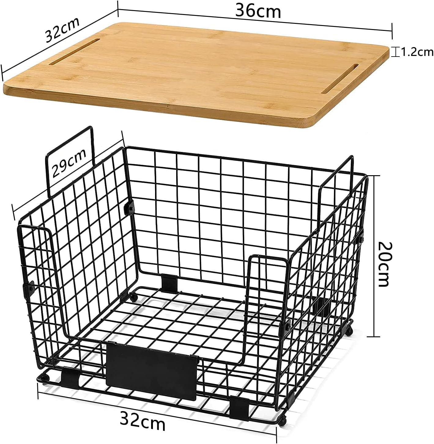 BYUNER Kitchen Counter Basket with Bamboo Top Potato Storage Pantry Cabinet Organization Countertop Organizer Fruit Vegetable Bread Wire Basket Cabinet Pantry Storage 2Pcs image number 2