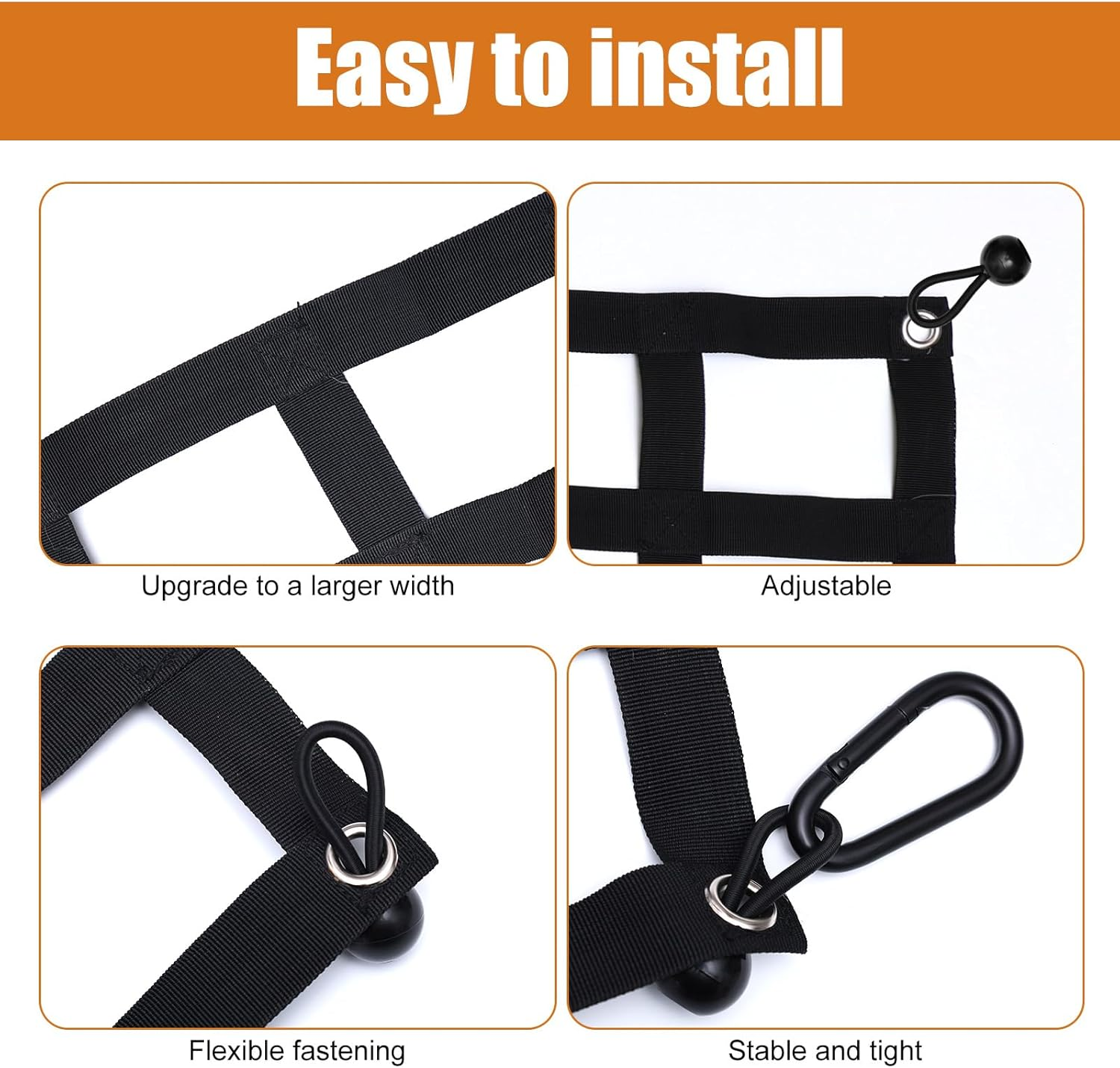 Tailgate Net for Pickup Truck Bed, Black 58.86X17.32In Mesh Tail Gate with Carabiner & Elastic Rope for Full Size Truck Cargo Trucks Bed Divider Truck Bed Net image number 3