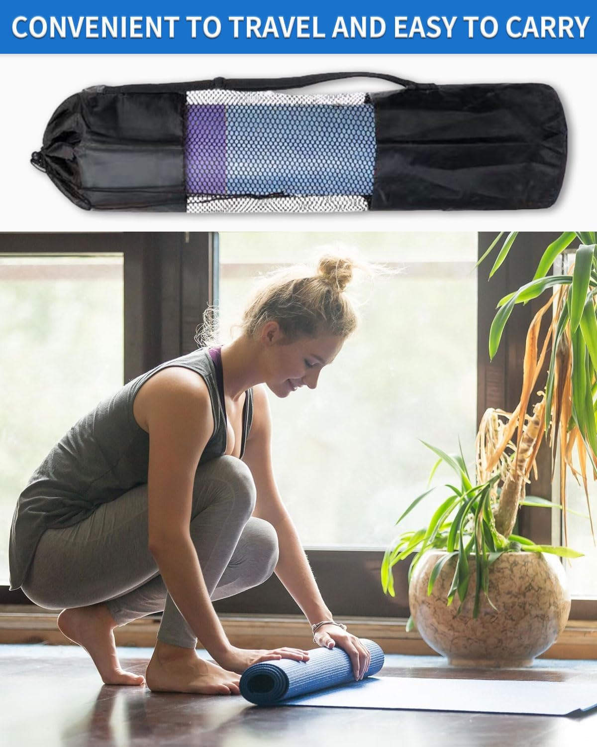 SCJJZ Yoga Mat Bag, Black, 90 X 30 Cm, Oxford Fabric, Drawstring Closure image number 2