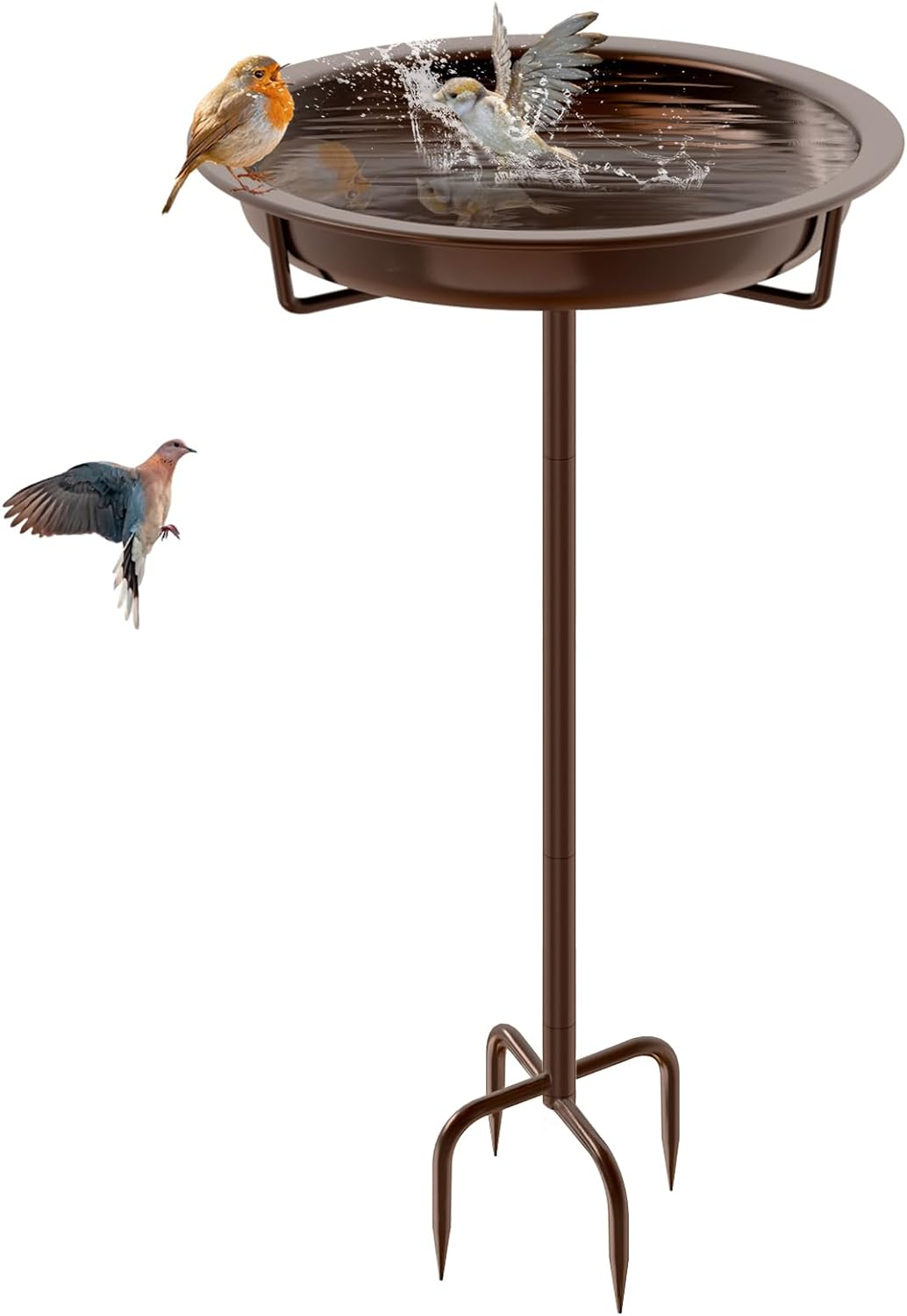 Metal Bird Bath for outside Garden Birdbath Bowl, 36.2" Height Freestanding Bird Feeders for Outdoors with 4 Prongs Base Stake, Standing Birdfeeders for Yard Lawn Decor (Retro Copper)