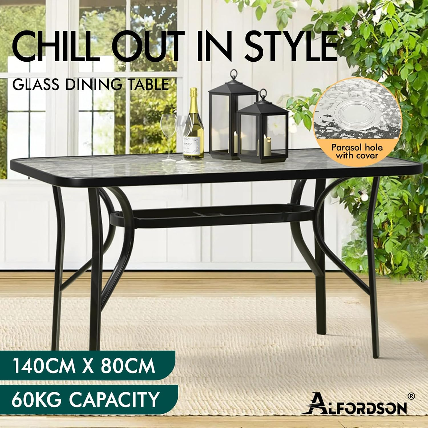 ALFORDSON Outdoor Dining Table Rectangle, Garden Patio Furniture with Patio Desk for Outdoor Chairs, Indoor Bar Table for Patio, Garden, Lawn, Balcony and Swimming Pool Side, 140 * 80 * 70Cm, Black