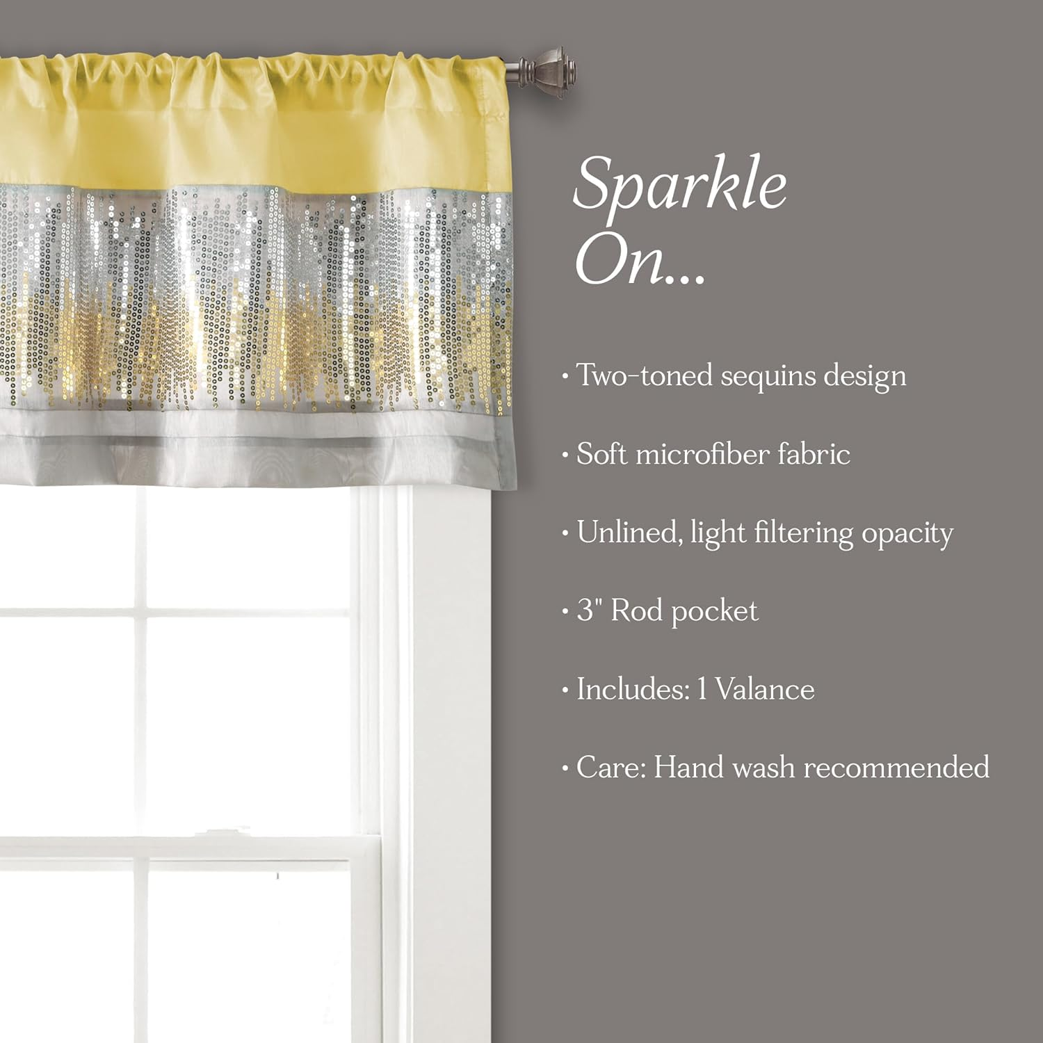 Lush Decor Night Sky Sequins Window Curtain Valance, 18" L X 52" W, Yellow & Gray image number 5