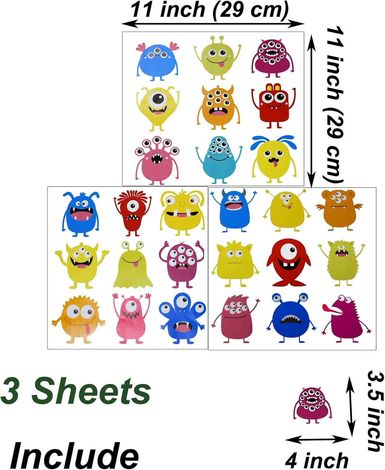 Maydahui Cute Naughty Monster Wall Sticker Big Eye Cartoon Monster Wall Decal (33 * 33 Inch) Art Murals Decor for Halloween Nursery Living Room Kids Bedroom Daycare Center image number 6