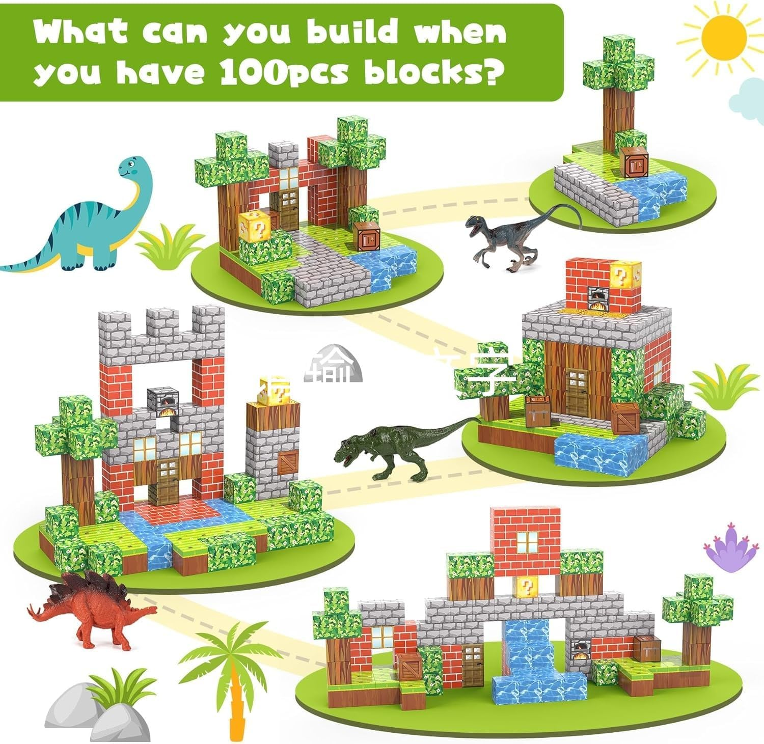 Magnetic Blocks,100Pcs Magnetic Tiles Forest Set for 3+ Year Old Boys & Girls,Build Mine Magworld Building Blocks,Magnetic Tiles 1" Building Blocks Toddler Toys STEM Sensory, Creative Kids Games Toys image number 5