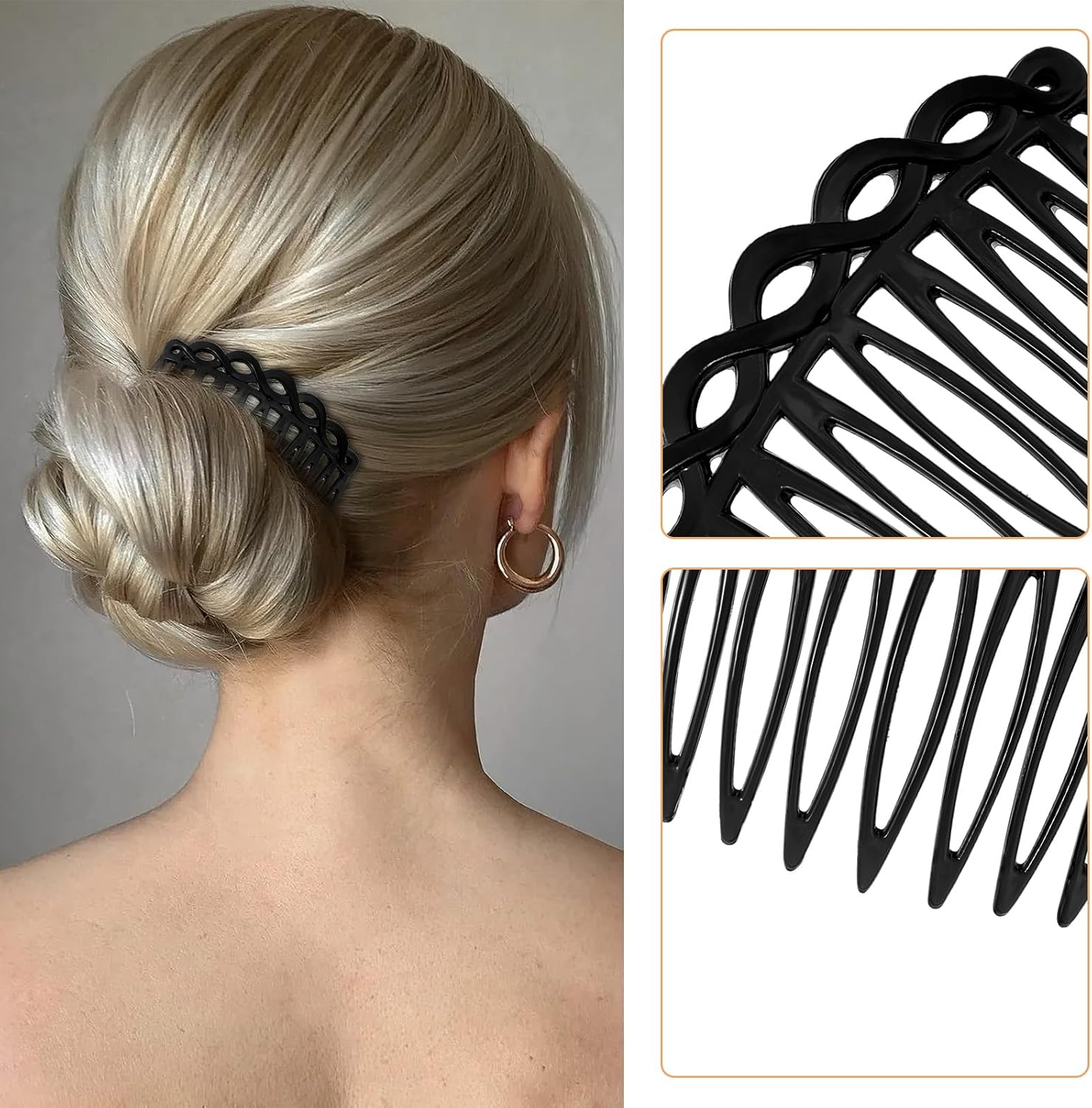 Mabor Pack of 6 Hair Combs for Plugging, 11 Teeth Hair Comb for Inserting Thick and Fine Hair, French Side Combs for Twisting, Pushing up and Styling (Black White)