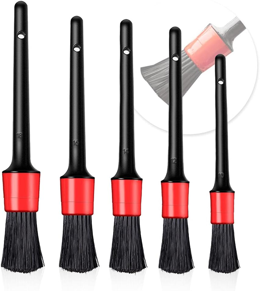O-Kinee Car Brush Detailing Rim Brush, 5 Car Cleaning Brushes, Small Car Cleaning Brushes, Car Care, Brushes Detail Brush for Alloy Wheels, Car Interior, Motorcycle