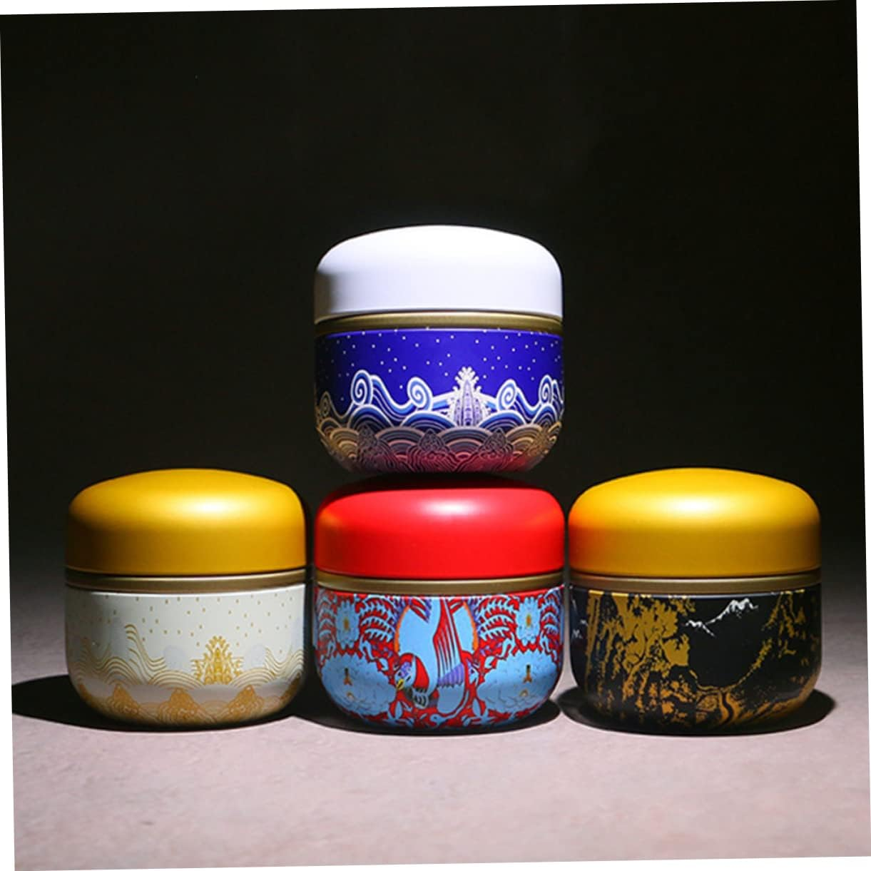 NAMOARLY 4Pcs Mini Tea Can round Shape Metal Tinplate Sealed Tea Jar Storage Box for Home Use