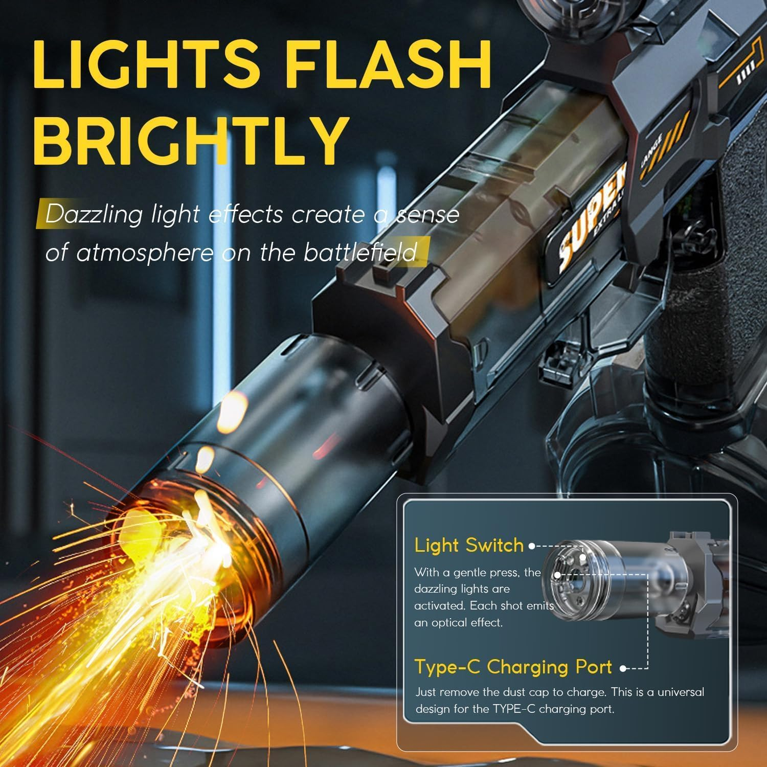 Electric Water Gun for Adults & Kids, High-Capacity Water Toy Pistol with 28-32 FT Range, Perfect Water Blaster Soaker for Outdoor Games, Yard, Beach, Pool (Black)