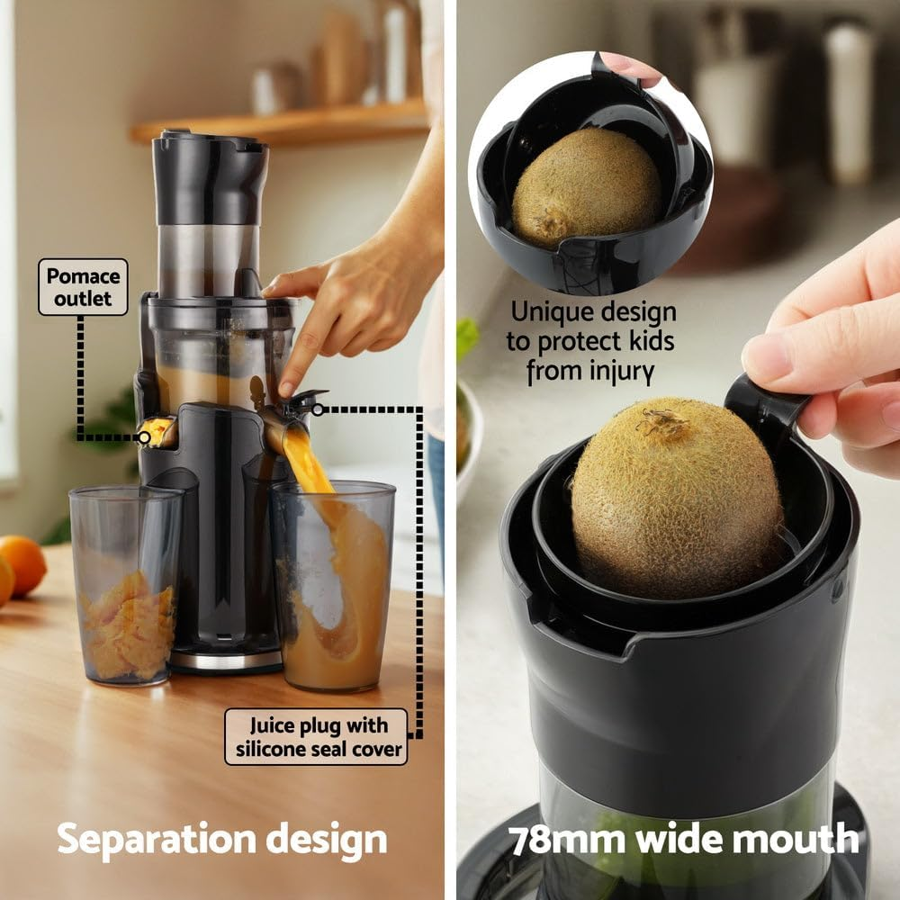 Devanti Slow Juicer Cold Press Fruit Extractor Vegetable Processor 200W Black image number 3