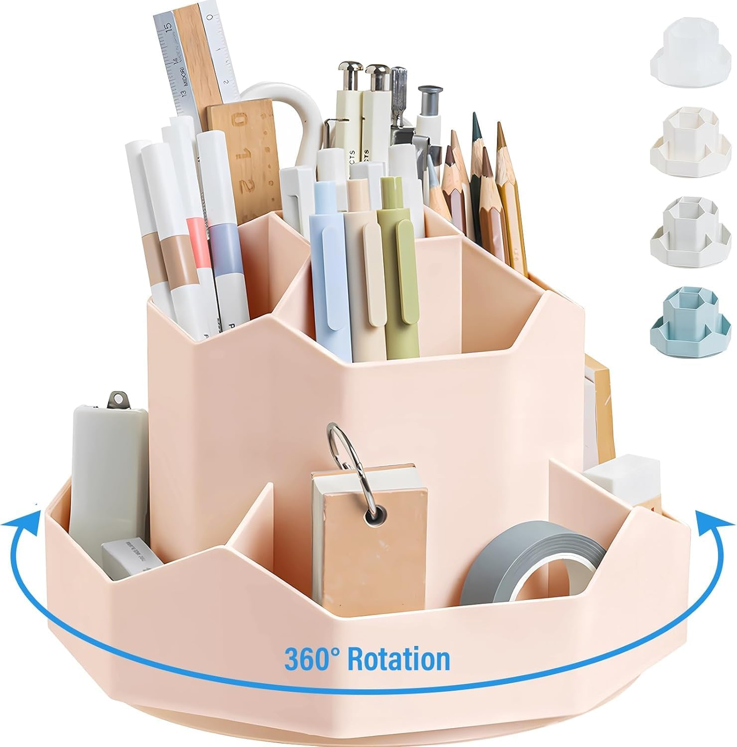 Pencil Pen Holder for Desk, 9 Slots 360 Degree Rotating Desk Organizer, Cute Pen Organizers Stationery Supplies for Office Home & Art Supply (Pink) image number 3