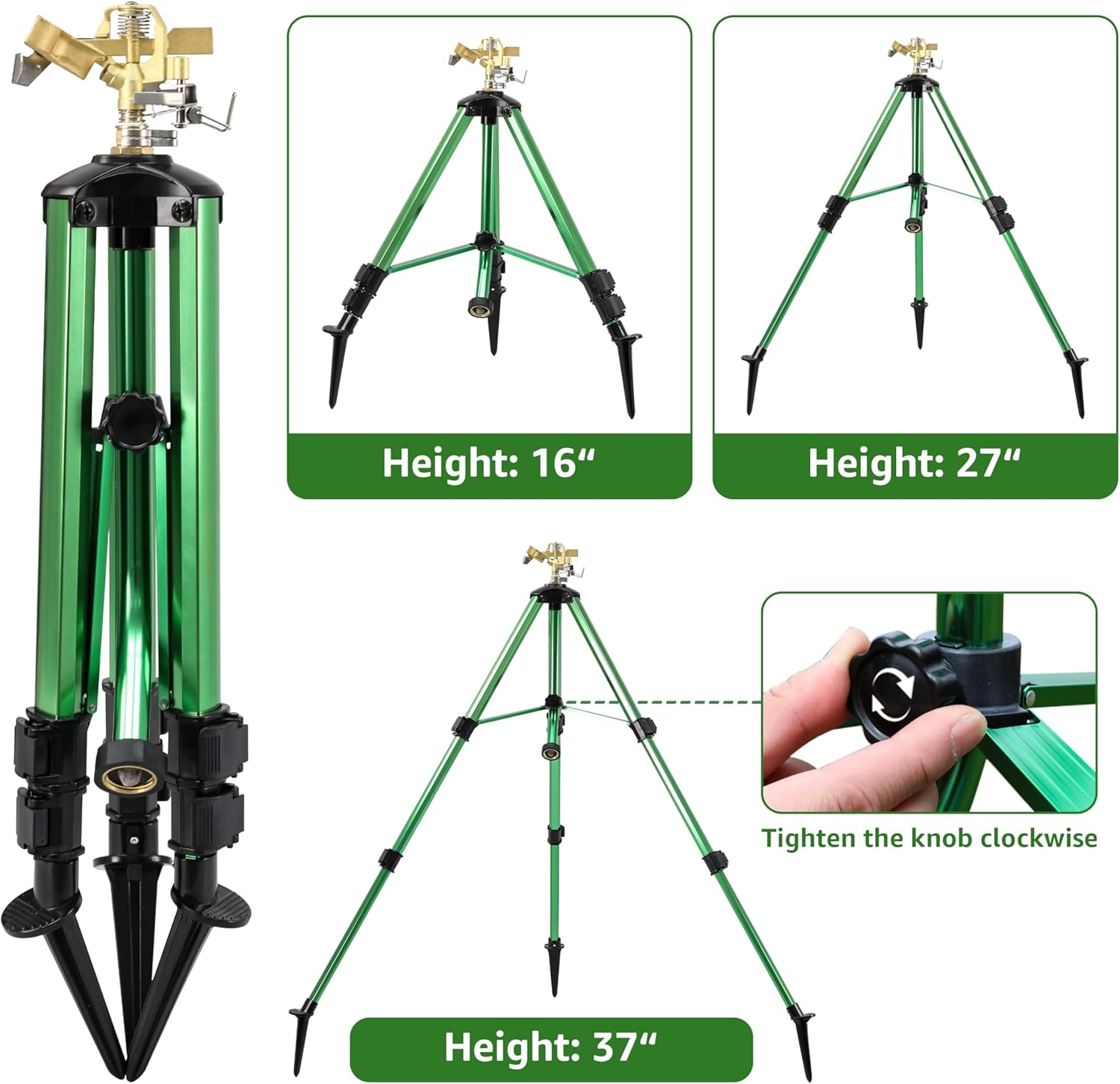 Sprinklers for Yard,Heavy-Duty Impact Sprinkler on Ground Plug Tripod Base, 360 Degree, 0-43 Feet Large Area Coverage Yard Sprinklers, Adjustable Height 16-37&rdquo; Water Sprinkler for Lawn image number 3