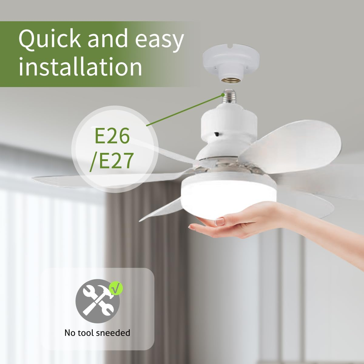 Ceiling Fan with Light and Remote, Stepless Dimmable Ceiling Fan, 3 Speeds, Timer Setting, Suitable for Garage, Kitchen, Bedroom, E26/E27 Lamp Holder, with Extension Pole