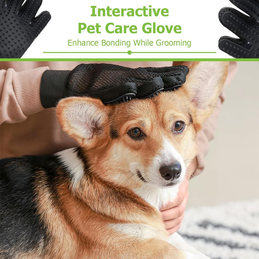 KIRZAX Self Cleaning Cat Brush (With Release Button & Flea Comb) + 1 Pair Dog Grooming Gloves - Cat Dog Horse Grooming Kit Suitable for Long/Short Hair image number 1