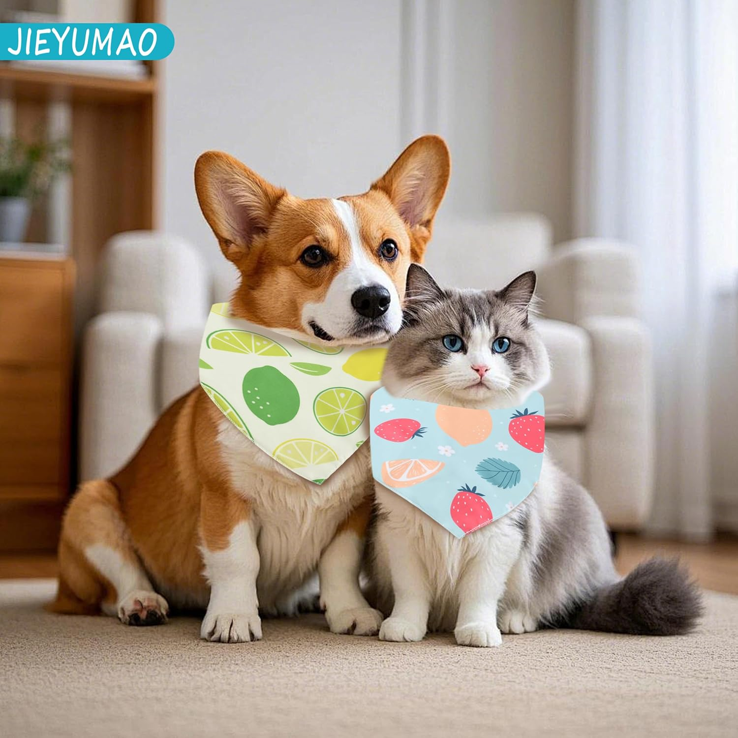 JIEYUMAO Hawaii Dog Bandana, 6Pcs Fruit Dog Bandana, 6 Styles Pet Neckerchief with Fruit Patterns, Adjustable Summer Pet Bandanas Dog Triangle Bibs for Small Medium Large Dogs Cats image number 2