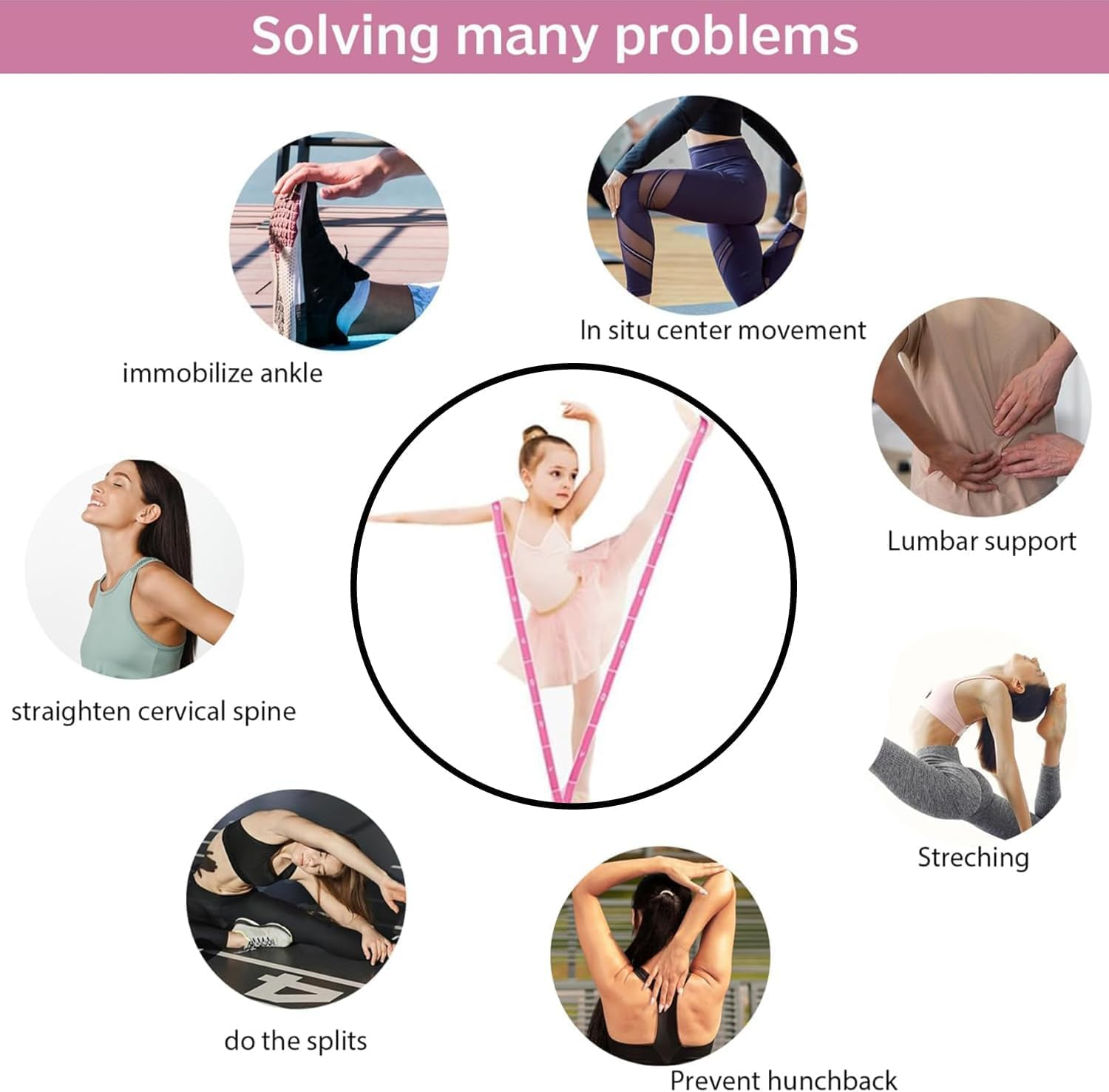 Multi-Loop Elastic Yoga Stretch Strap, 2Pcs Elastic Stretching Strap with Adjustable 10 Loops,Leg Exercise Equipment Stretching Strap with Loops image number 1