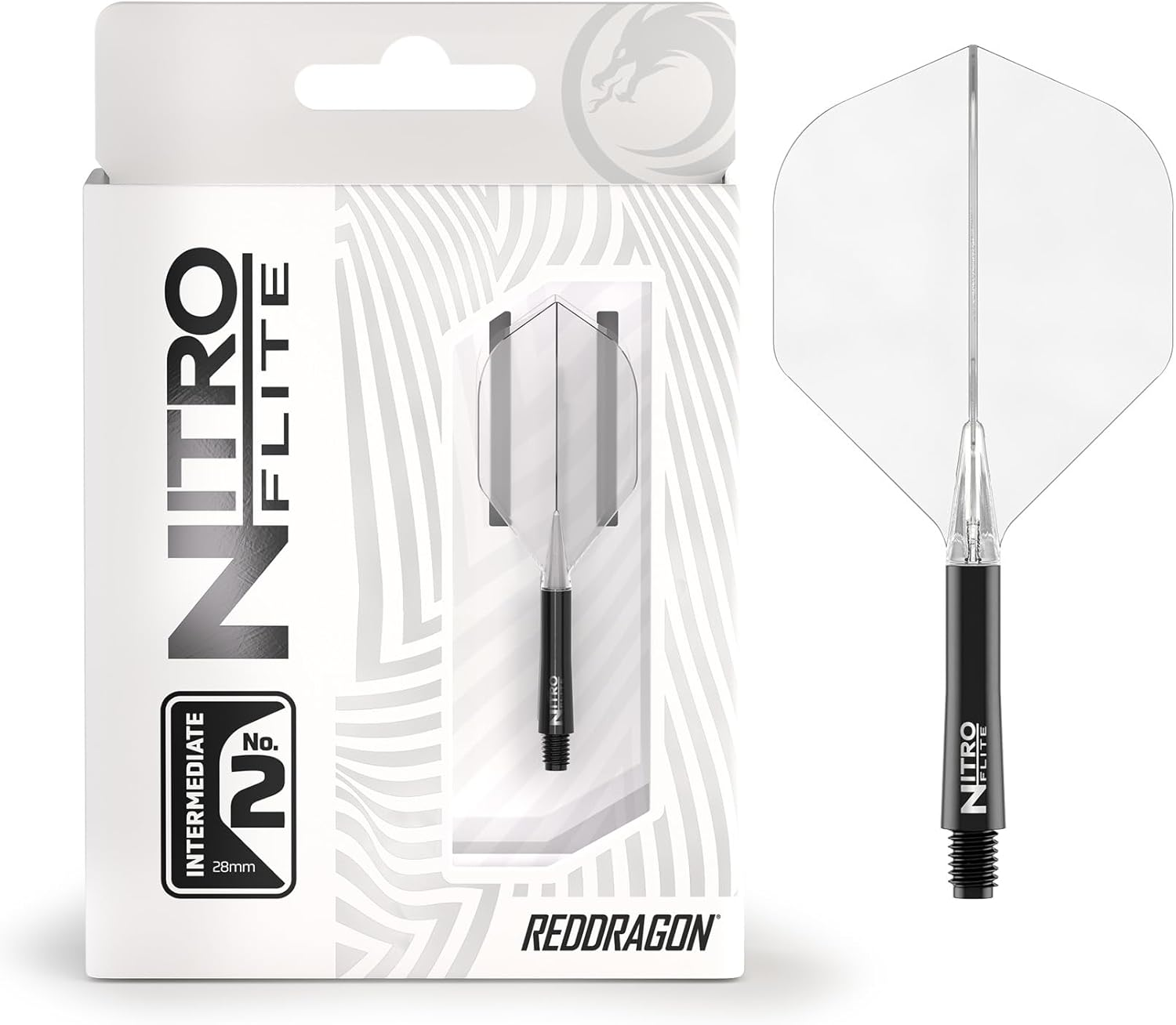 RED DRAGON Darts &ndash; Nitro Flite Integrated Flight & Shaft System &ndash; No.2 Shape and Design - Available in Short, Intermediate & Medium - Available in Variety of Colours - Professional Darts Accessories