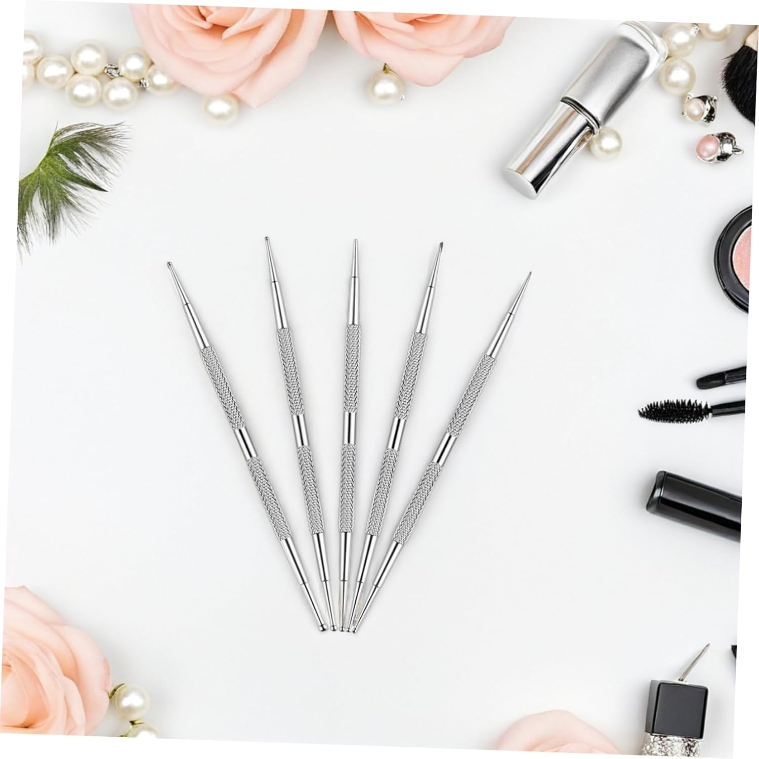 Healeved 5Pcs Nail Dotting Pen - Dual-Ended Nail Art Dotting Pen Tools Stainless Steel Manicure for Home DIY Gradient Salon Use image number 3