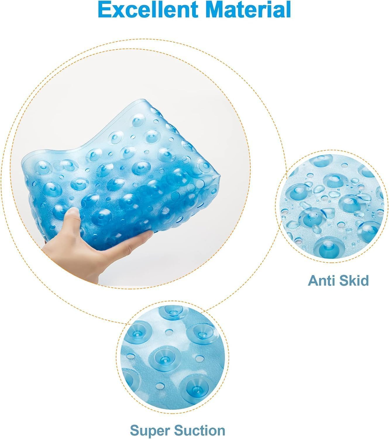 Non Slip Bath Mat, 100 X 40Cm Extra Long Shower Mat anti Mould, Machine Washable, Soft PVC Antibacterial Bathmat for Tub with Suction Cups & Drain Holes, Quick-Dry, Bath Mat for Bathroom (Clear Blue) image number 2