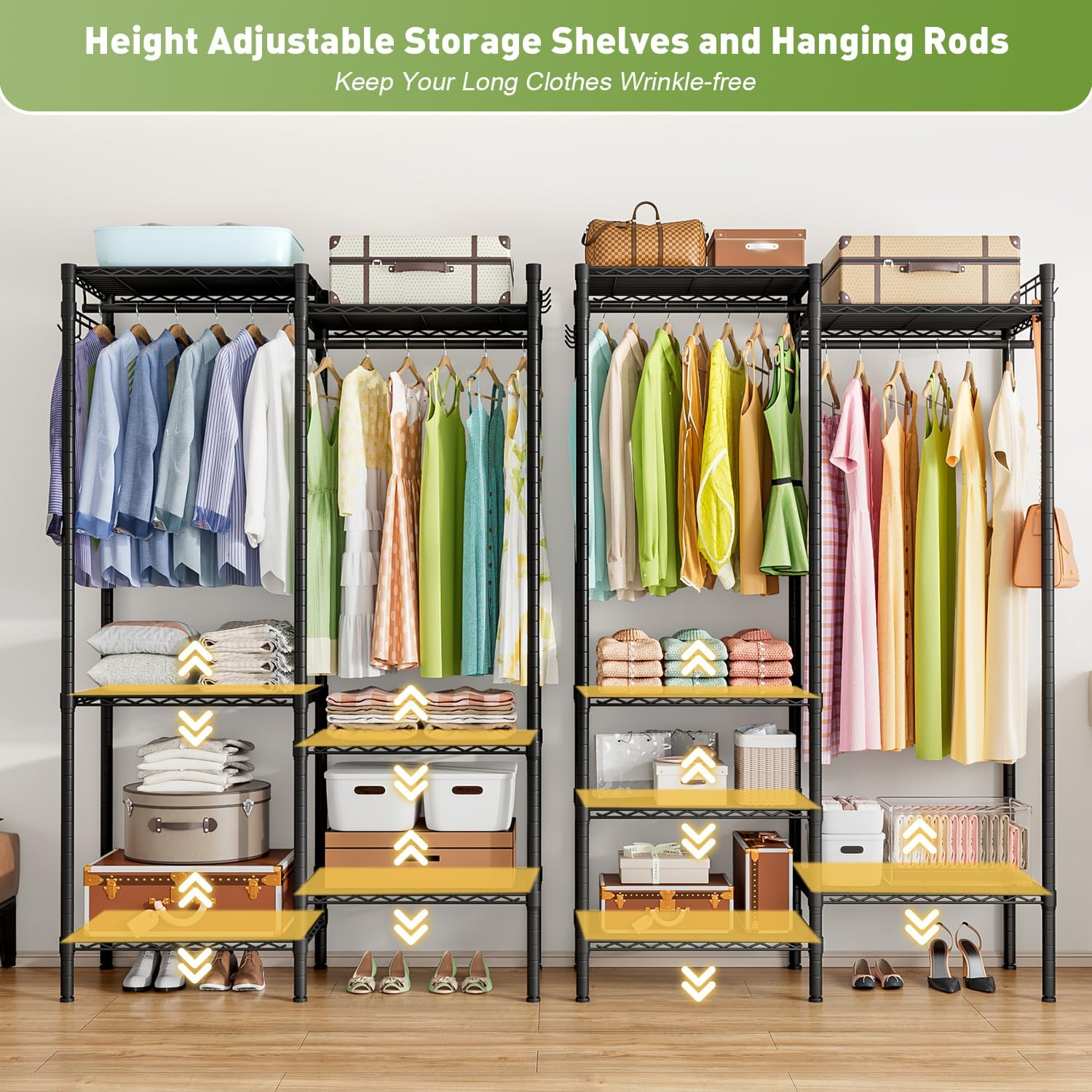 Clothes Rack Clothing Rack with 6 Shelves, Heavy Duty Garment Rack with Adjustable Shelves and Hanging Rods image number 4