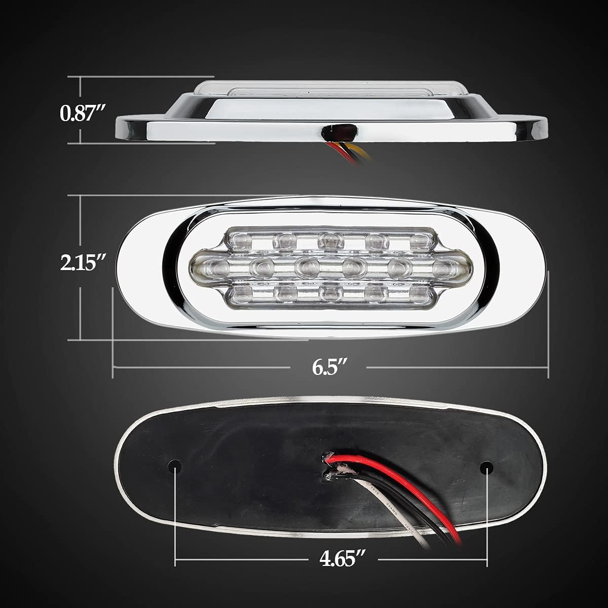 Partsam 10Pcs 6.5 Inch Clear Lens Amber Led Oval Marker Light 16 Diodes Sealed Flush Mount Led Side Marker Lights Turn Signal Lights Cab Panel Lights Replacement for Kenworth/Peterbilt image number 3