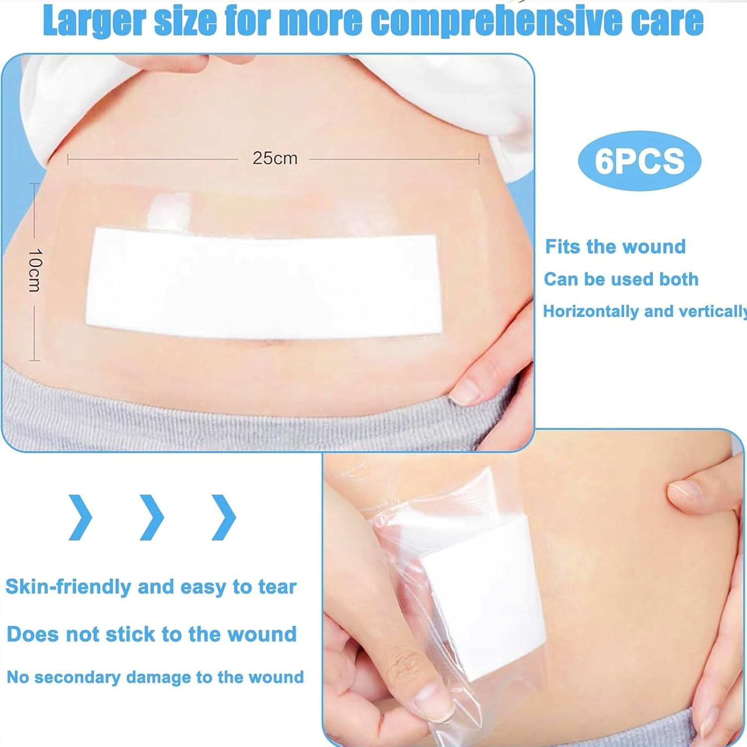 Film Wound Incision Island Dressing,Waterproof Bandage Gauze Absorbent Patche,Adhesive Shower Shield for after Surgery-6Pcs image number 5
